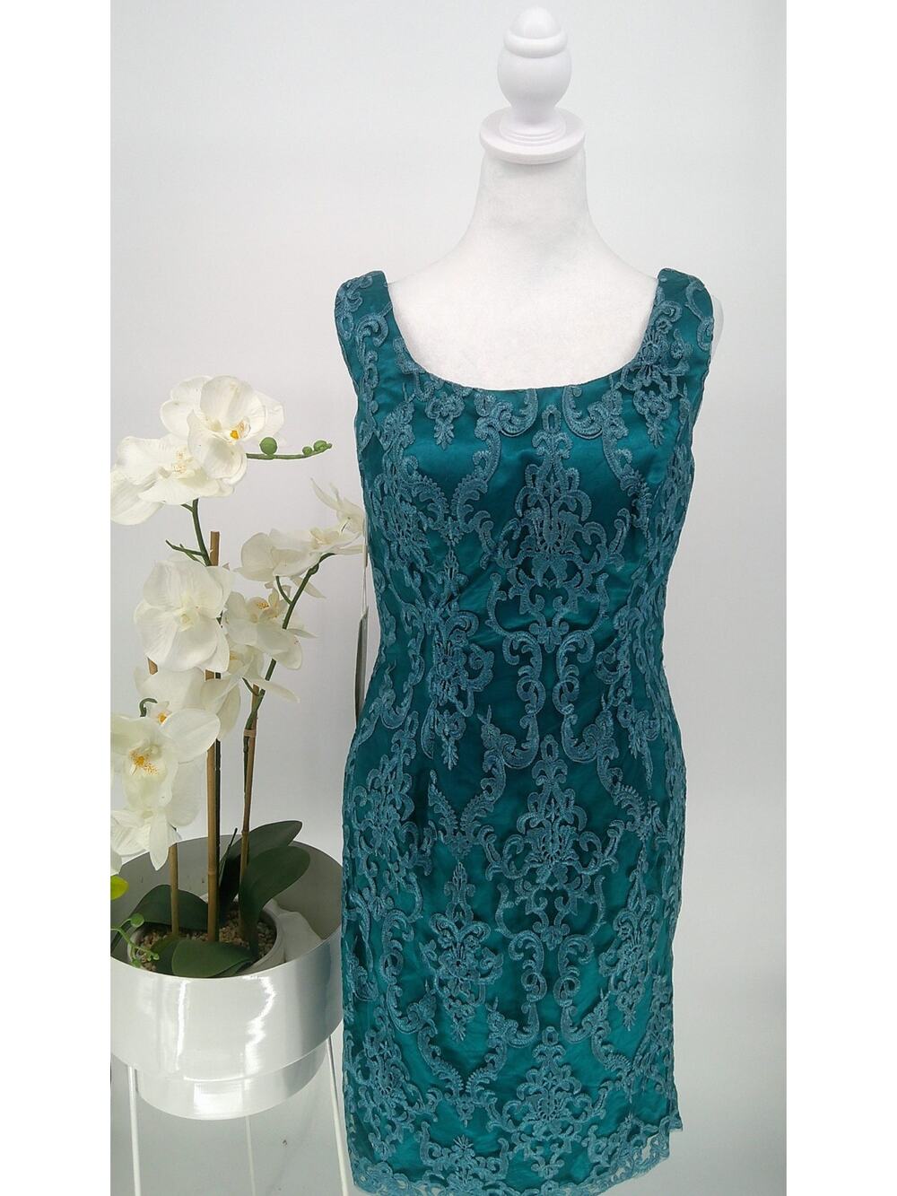 NWT Gown Gallery Womens Emerald Green Ornate Pretty Wedding Sheath Dress Sz 12W